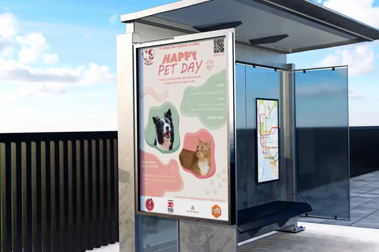 Mockup Happy Pet Day arrêt de bus site Beverly Dose, web designer UX UI à Bordeaux – Beverly Design