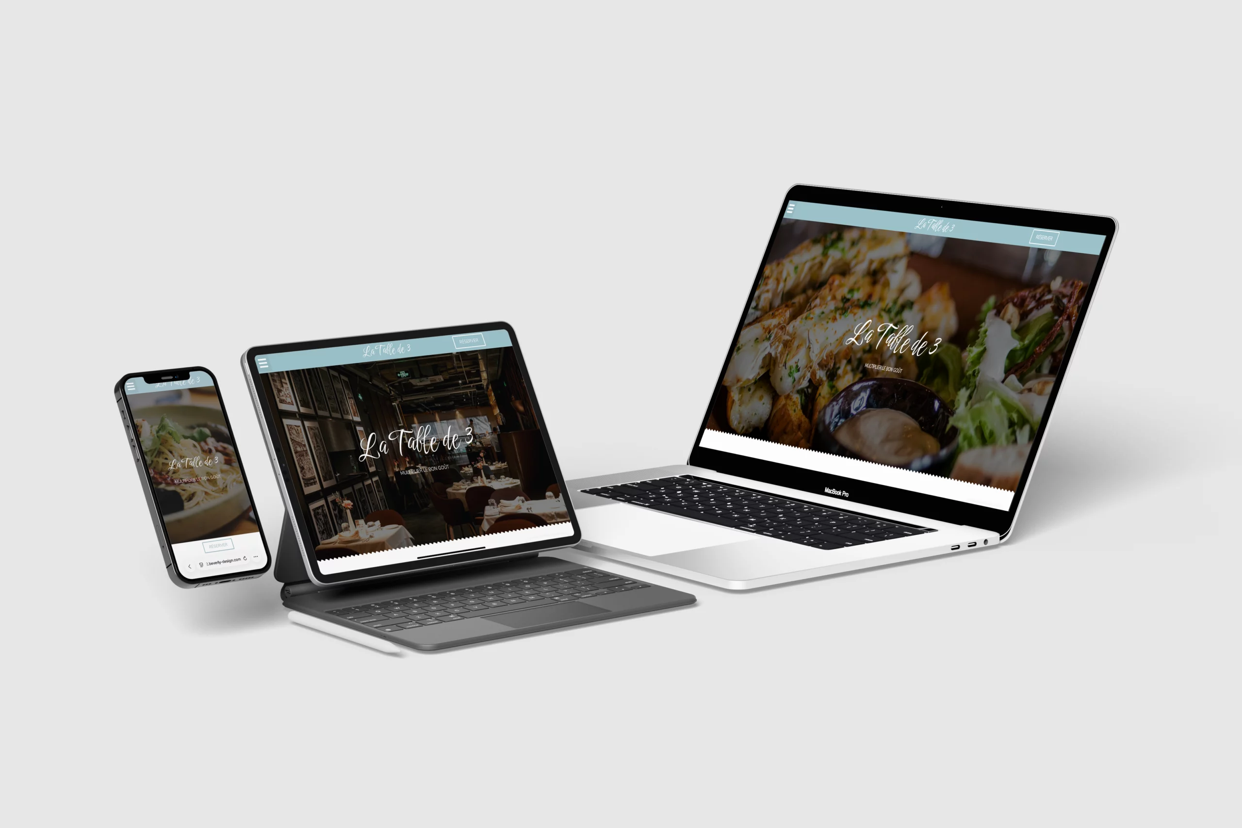Mockup responsive site web La Table de Trois version refont site Beverly Dose, web designer UX UI à Bordeaux – Beverly Design