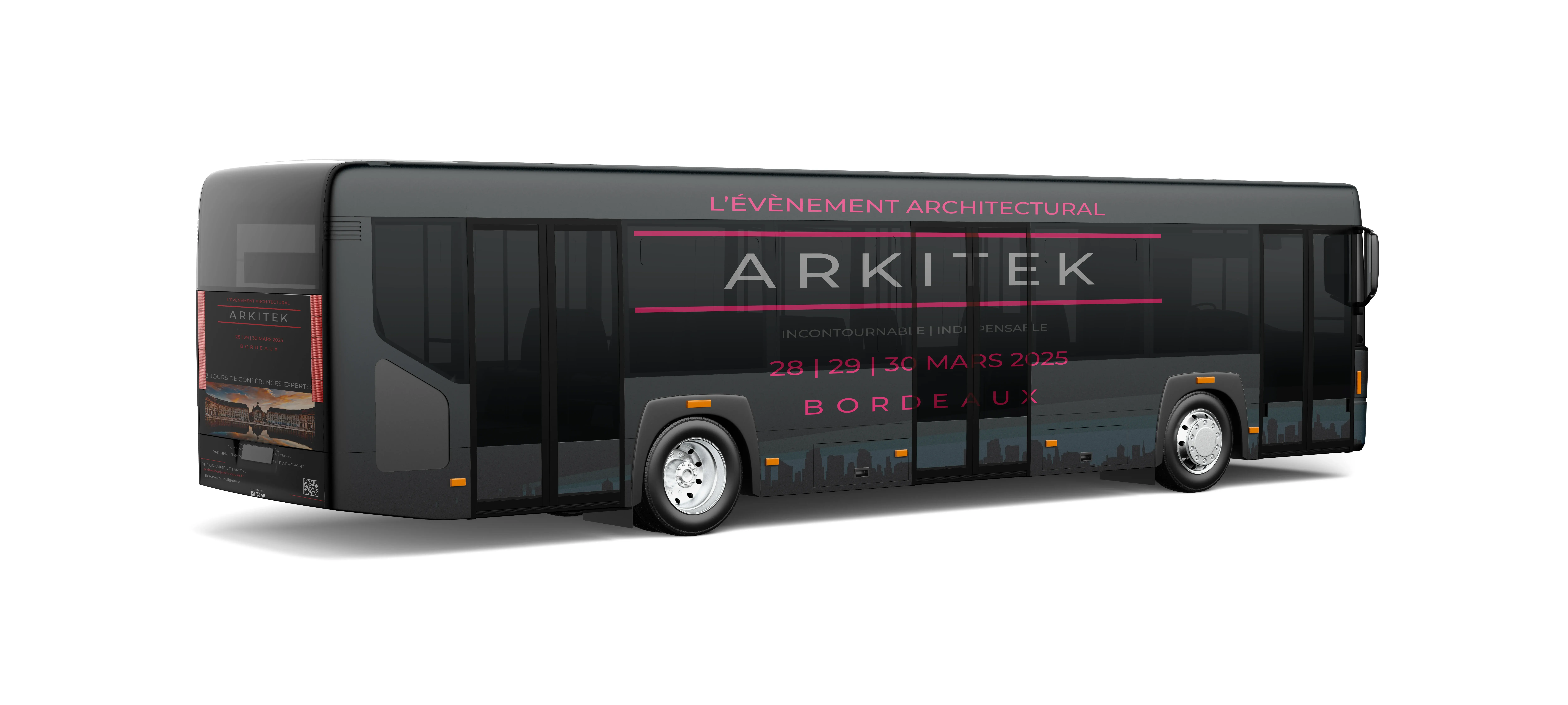 Mockup sur bus ARKITEK à Bordeaux, conçue par Beverly Dose, web designer UX UI – Beverly Design