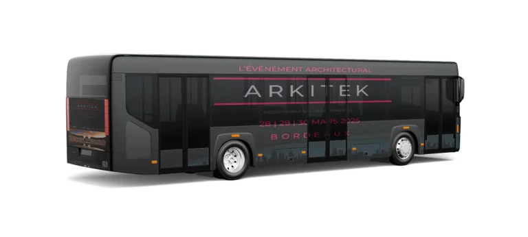 Mockup sur bus ARKITEK à Bordeaux, conçue par Beverly Dose, web designer UX UI – Beverly Design
