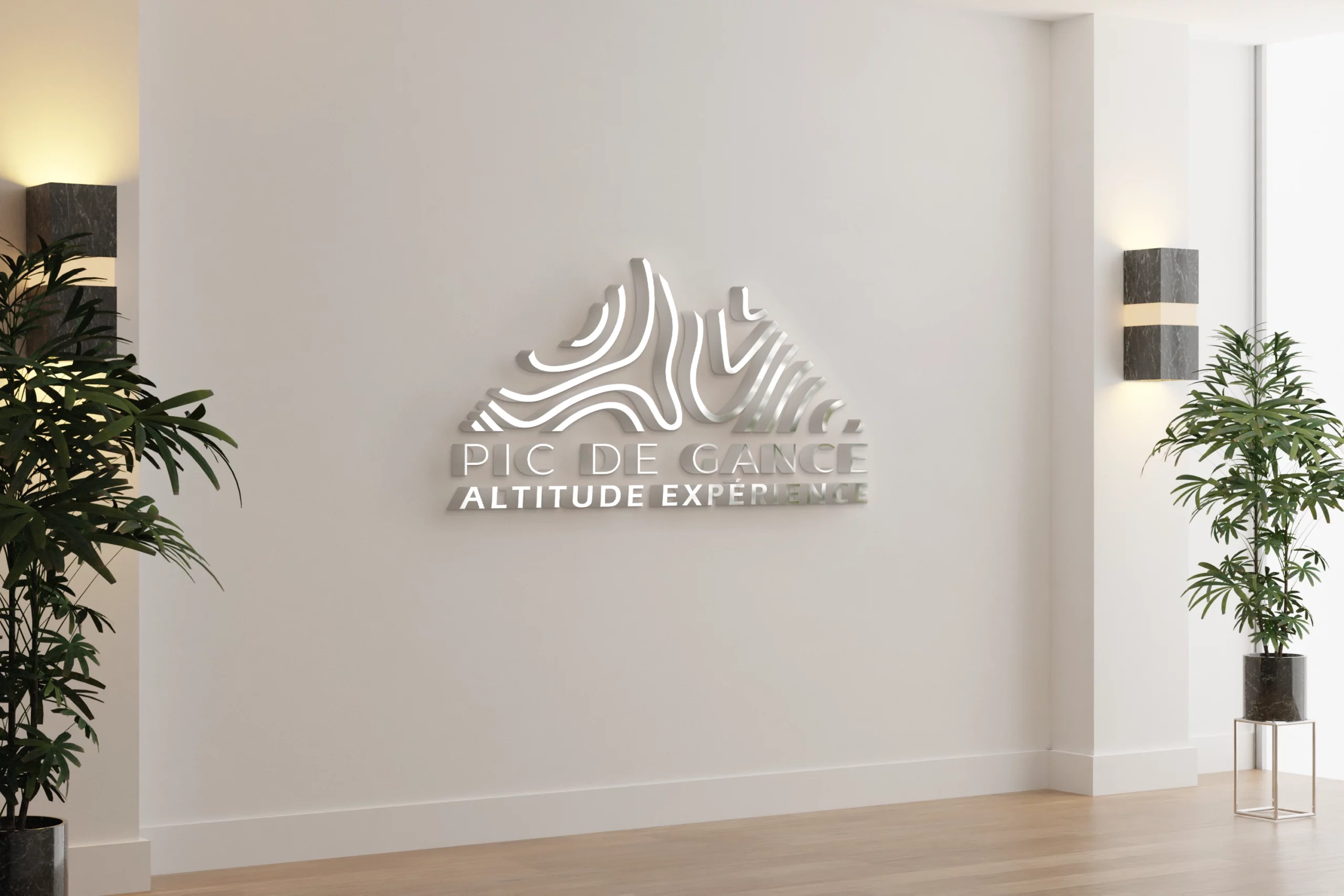 Mockup mur blanc logo station Pic de Gance site Beverly Dose, web designer UX UI à Bordeaux – Beverly Design